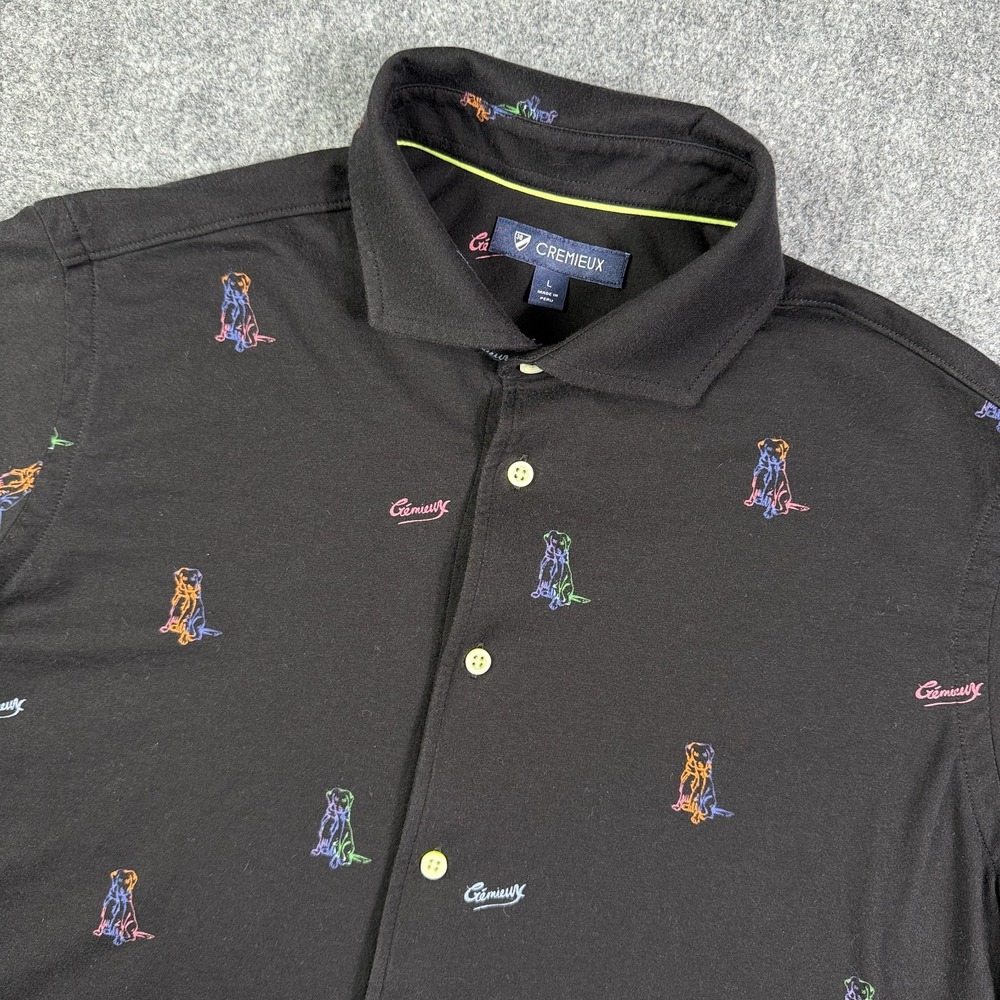 Cremieux Mens Button Down Shirt Large Black All Over Dog Print Pima Cotton